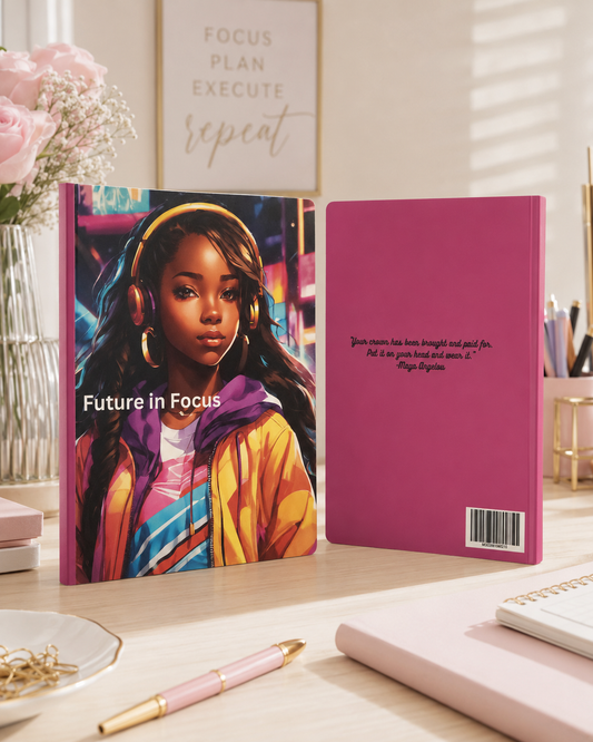 Future in Focus composition notebook front and back lifestyle mockup