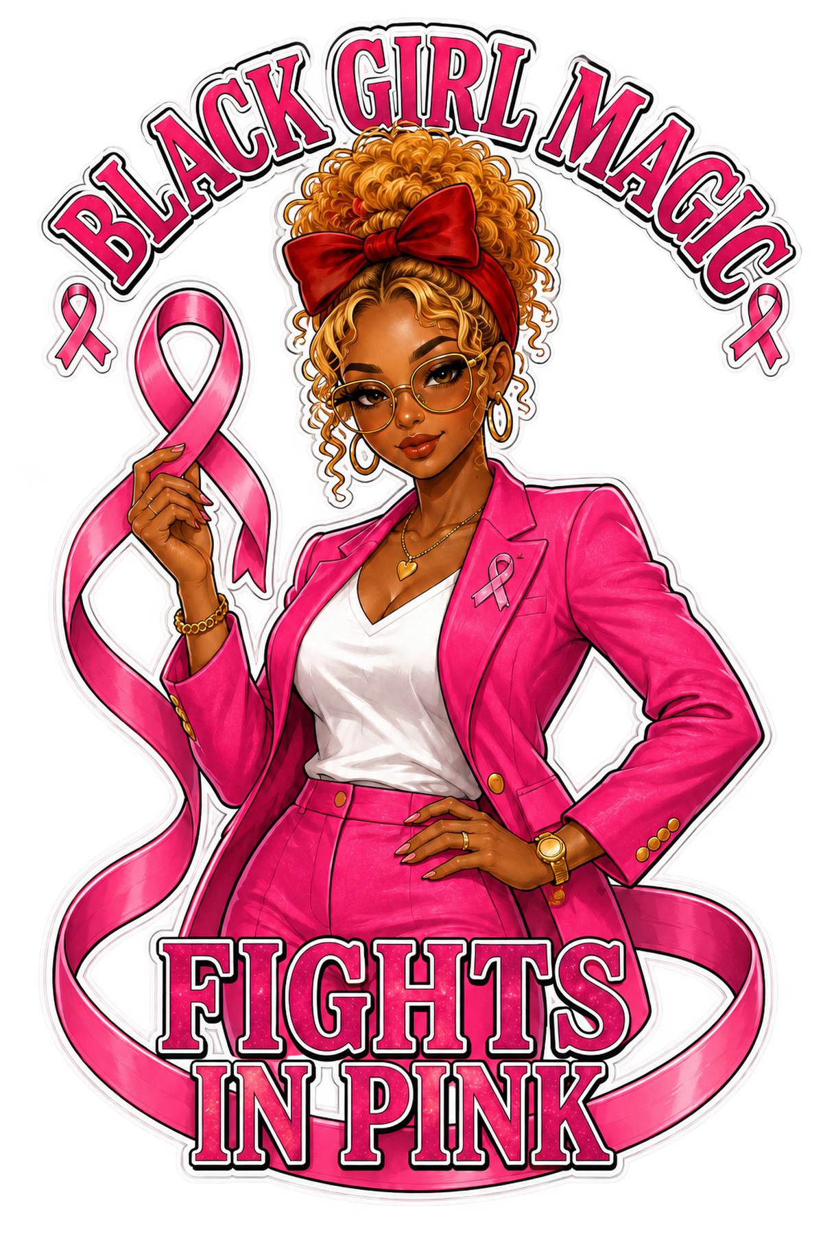 Sippy Lou Black Girl Magic Fights in Pink breast cancer awareness design